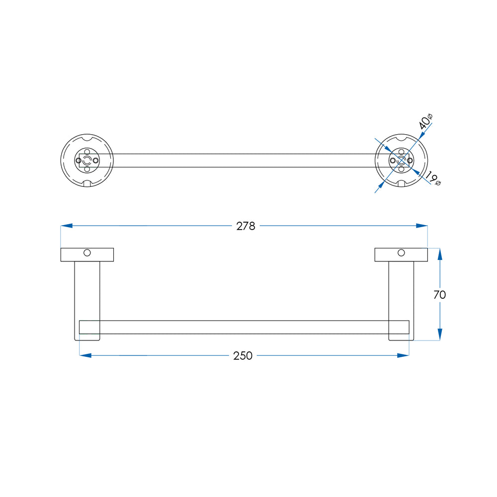 SPIN Hand Towel Rail Brushed Nickel 250mm