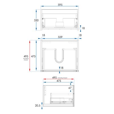 EDEN Wall Hung Vanity 600mm Matte White, side view