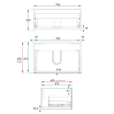 BOSTON Wall Hung Vanity 750mm Matte White, side view