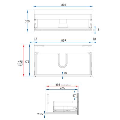 VENICE Wall Hung Vanity 900mm Matte White, front view