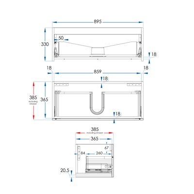 BOSTON Slim Wall Hung Vanity 900mm Matte White, side view