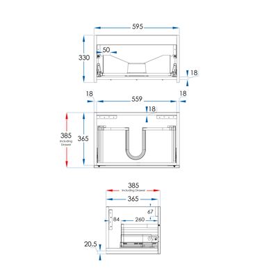 VENICE Slim Wall Hung Vanity 600mm Matte White, front view