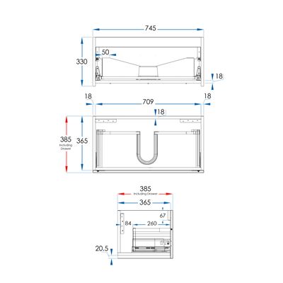 VENICE Slim Wall Hung Vanity 750mm Matte White