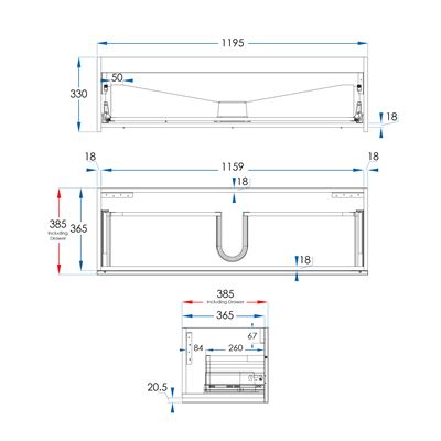 VENICE Slim Wall Hung Vanity 1200mm Matte White, side view