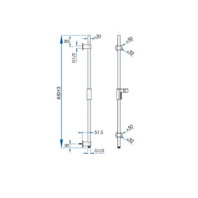 MODO Shower Rail Chrome 850mm