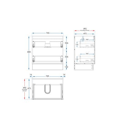 EDEN Floor Mount Vanity 750mm Matte White, side view
