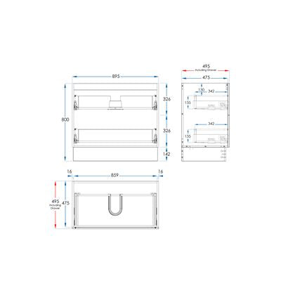 EDEN Floor Mount Vanity 900mm Matte White, side view
