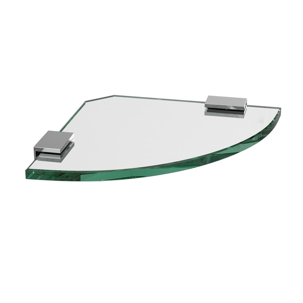 Glass Corner Shelf 200x200x10mm w/ Chrome Clips