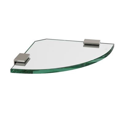 Glass Corner Shelf 200x200x10mm w/ Brushed Nickel Clips