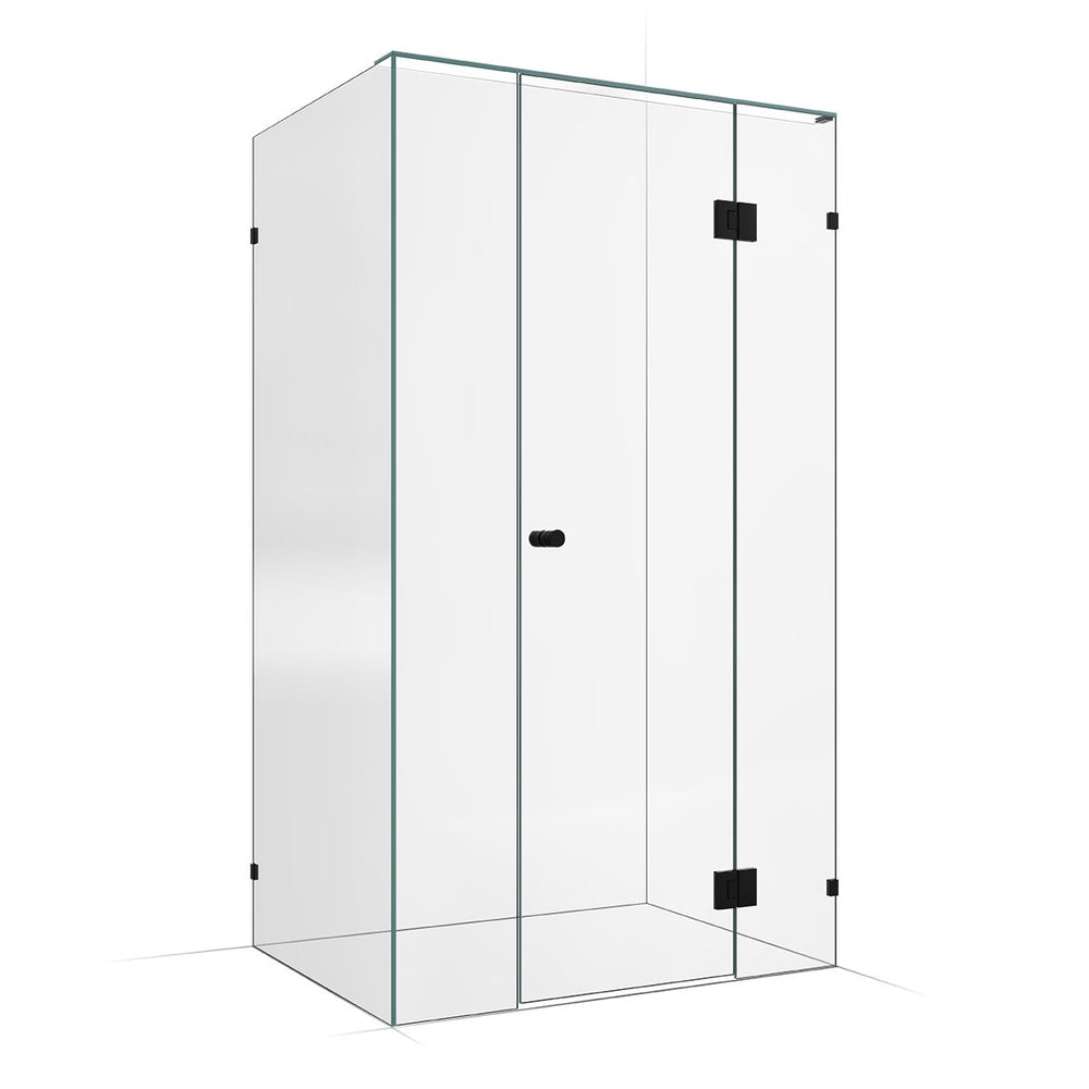 Frameless Shower Screen 1200x900mm - 300mm Hinge Panel Matte Black