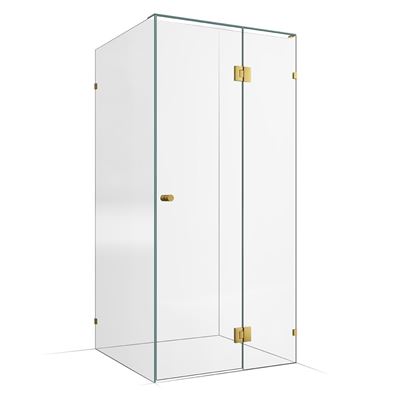 Frameless Shower Screen 1000x1000mm - 400mm Hinge Panel Brushed Brass