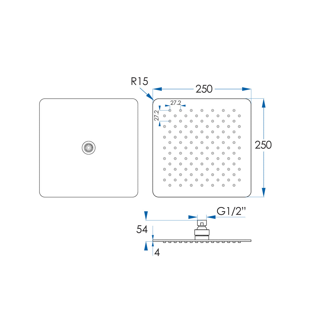 MONSOON Square Shower Head 250mm - Matte Black