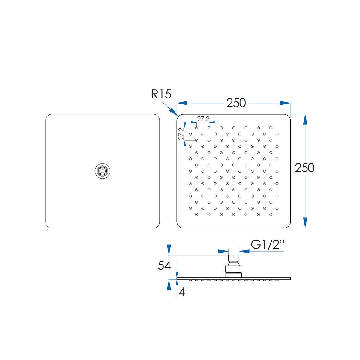 MONSOON Square Shower Head 250mm - Matte Black