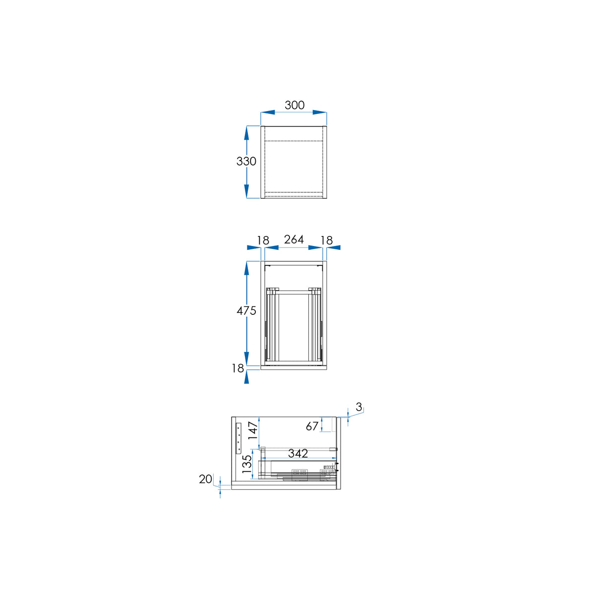 EDEN Wall Hung Modular Vanity Side Cabinet 300mm Oak Laminate, side view