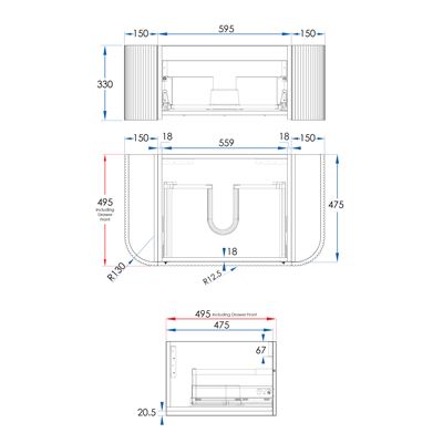 KIMBERLEY Curved Wall Hung Vanity 900mm Beech Finish
