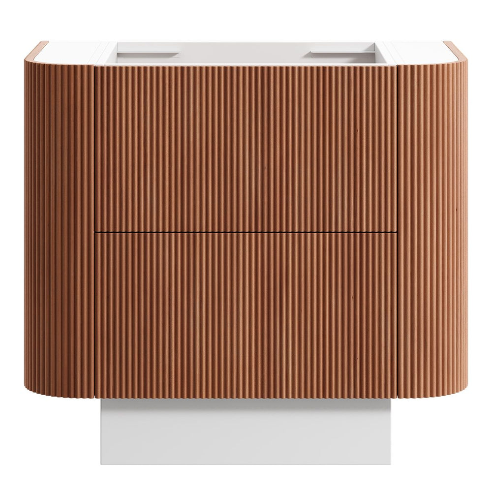 KIMBERLEY Curved Floor Mount Vanity 900mm Beech Finish, front view