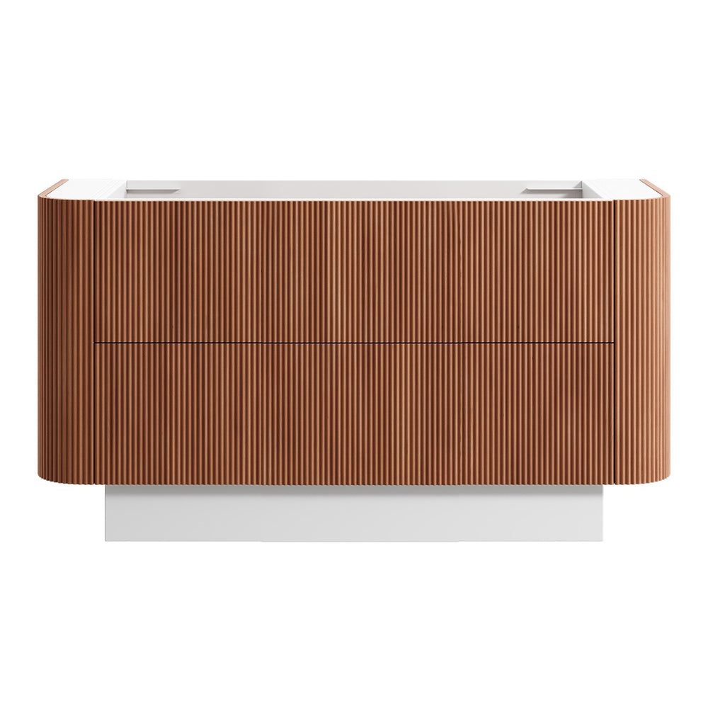 KIMBERLEY Curved Floor Mount Vanity 1500mm Beech Finish, front view