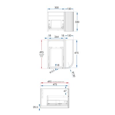KIMBERLEY Corner Wall Hung Vanity 450mm Beech Finish, front view