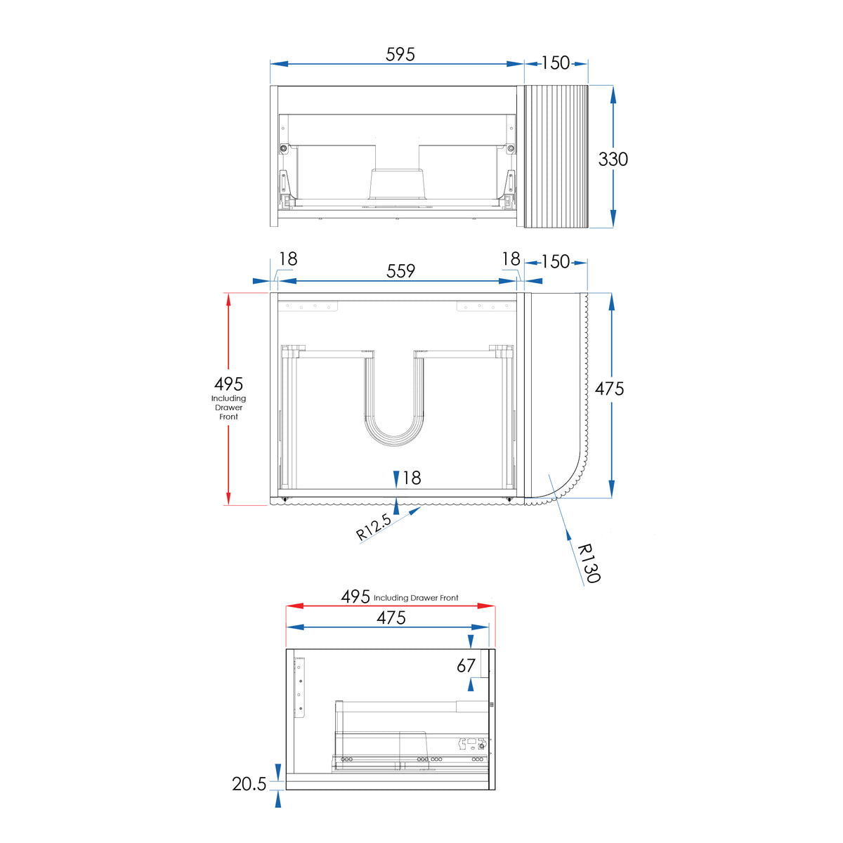 KIMBERLEY Corner Wall Hung Vanity 750mm Beech Finish