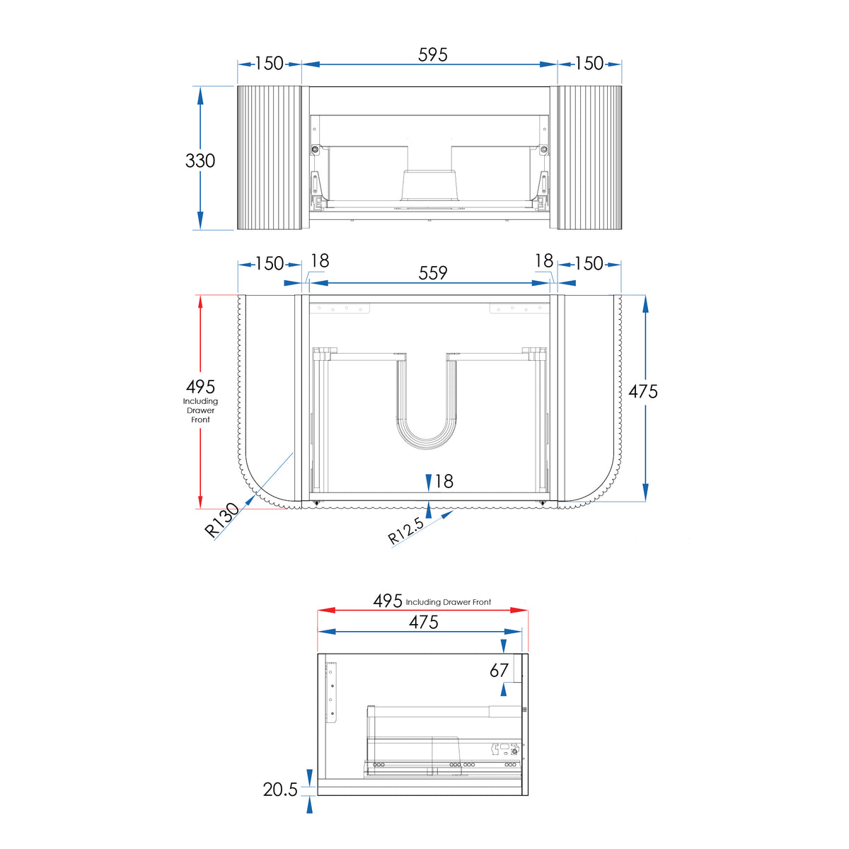 WAVE Curved Wall Hung Vanity 900mm Matte White