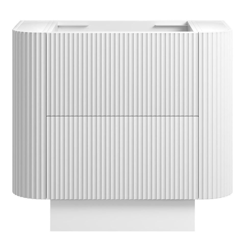 WAVE Curved Floor Mount Vanity 900mm Matte White, front view