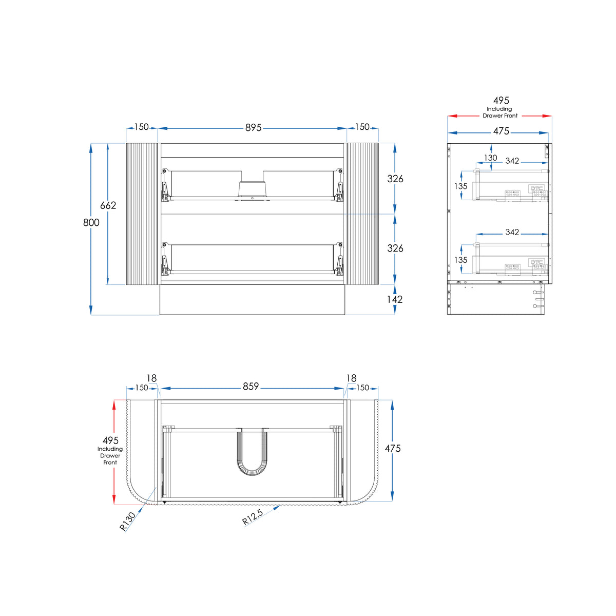 WAVE Curved Floor Mount Vanity 1200mm Matte White