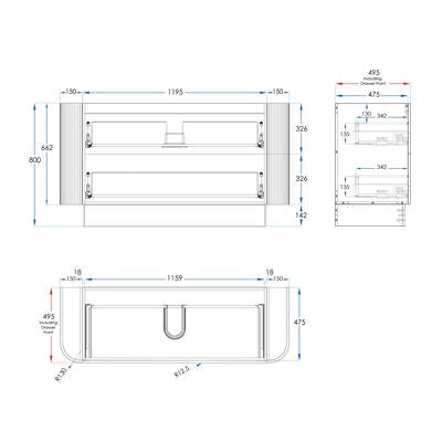 WAVE Curved Floor Mount Vanity 1500mm Matte White, front view