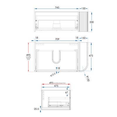 WAVE Corner Wall Hung Vanity 900mm Matte White