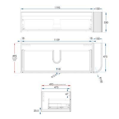 WAVE Corner Wall Hung Vanity 1350mm Matte White