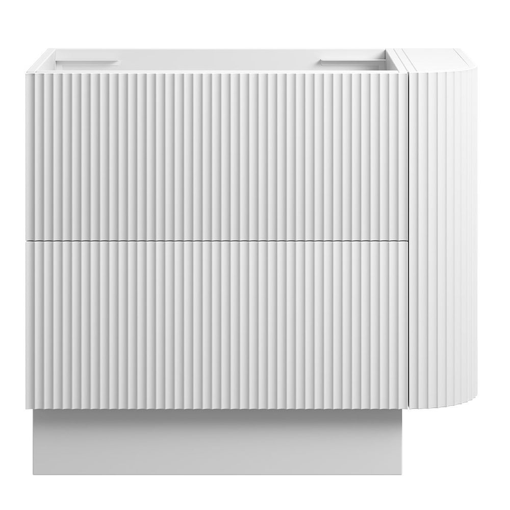 WAVE Corner Floor Mount Vanity 900mm Matte White, front view