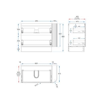 WAVE Corner Floor Mount Vanity 1050mm Matte White, side view