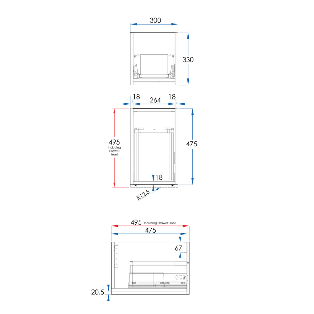 WAVE Wall Hung Vanity 300mm Matte White, side view