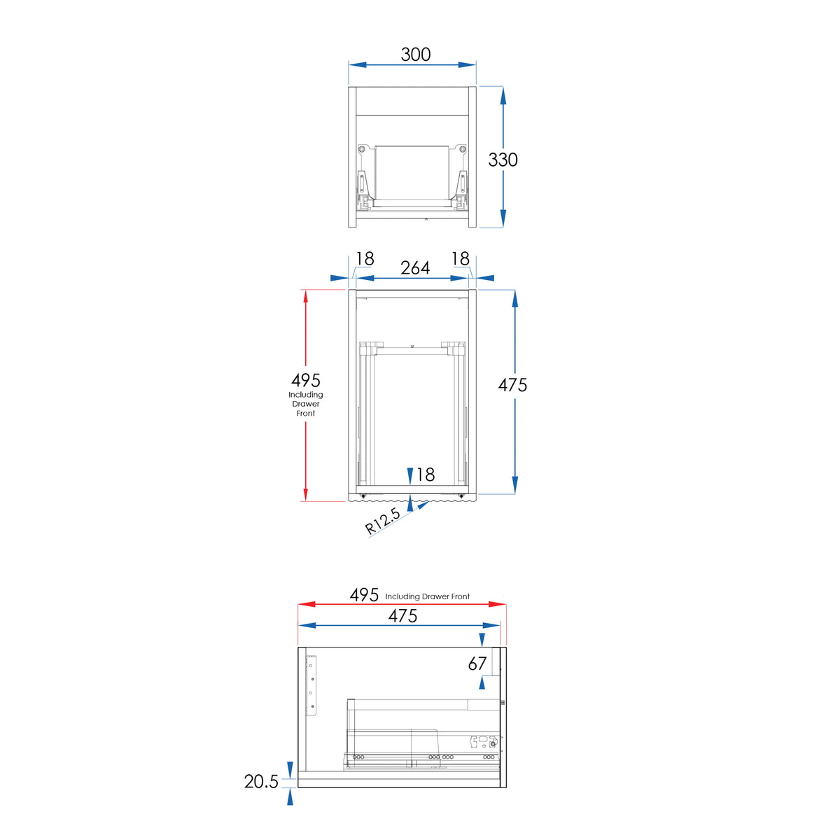 WAVE Wall Hung Vanity 300mm Matte White, side view