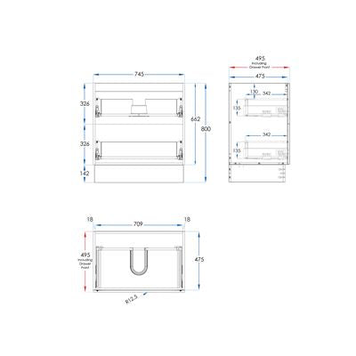 WAVE Floor Mount Vanity 750mm Matte White, side view
