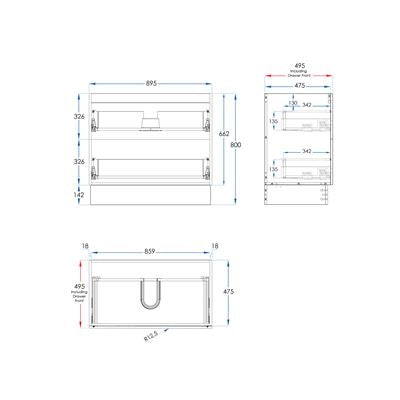 WAVE Floor Mount Vanity 900mm Matte White, front view
