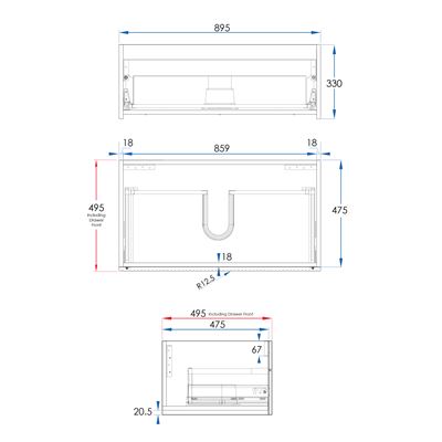 WAVE Wall Hung Vanity 900mm Matte White, side view