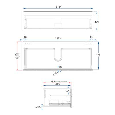 WAVE Wall Hung Vanity 1200mm Matte White, side view