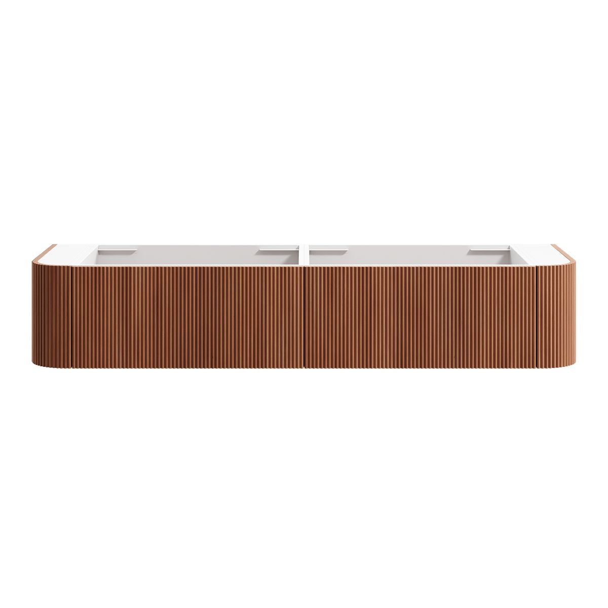 KIMBERLEY Curved Wall Hung Vanity 1800mm Beech Finish, front view