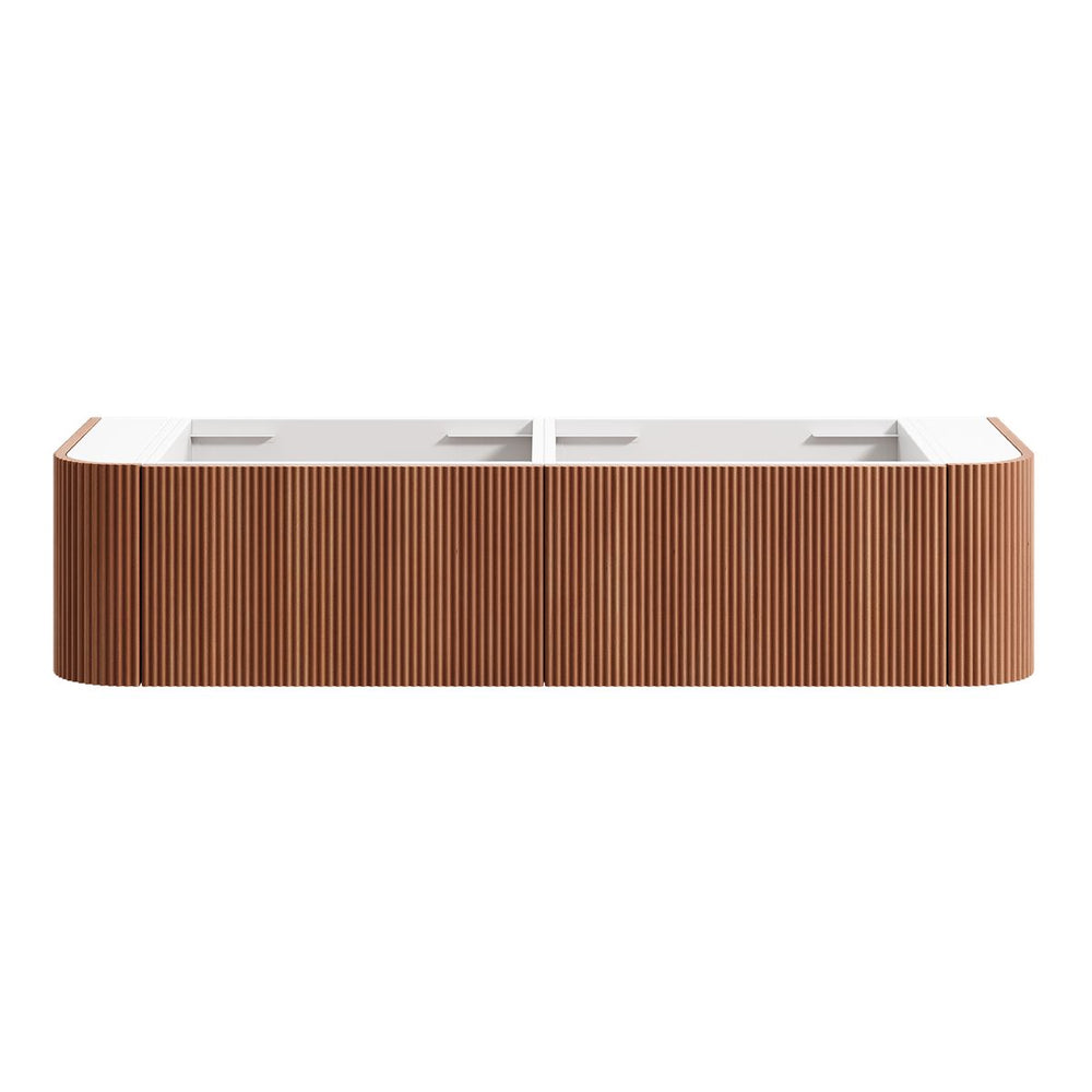 KIMBERLEY Curved Wall Hung Vanity Double 1500mm - Beech Finish, front view