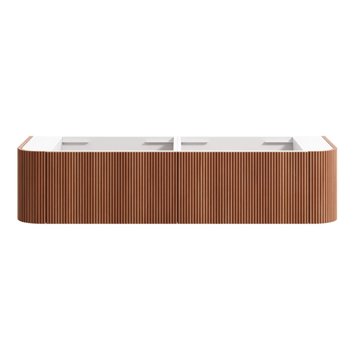 KIMBERLEY Curved Wall Hung Vanity Double 1500mm - Beech Finish, front view