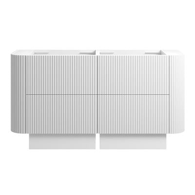WAVE Curved Floor Mount Vanity Double 1500mm - Matte White, front view