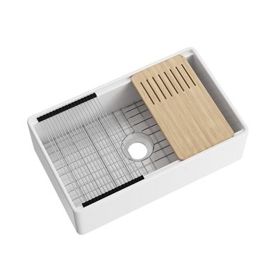 OAKLEIGH Workstation Farmhouse Sink with Accessories 840mm Gloss White
