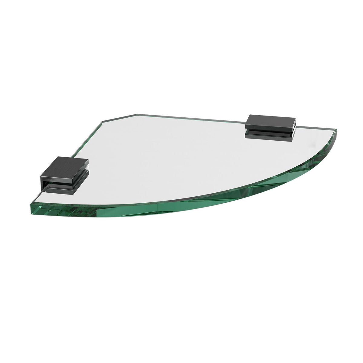Glass Corner Shelf 200x200x10mm w/ Gunmetal Clips