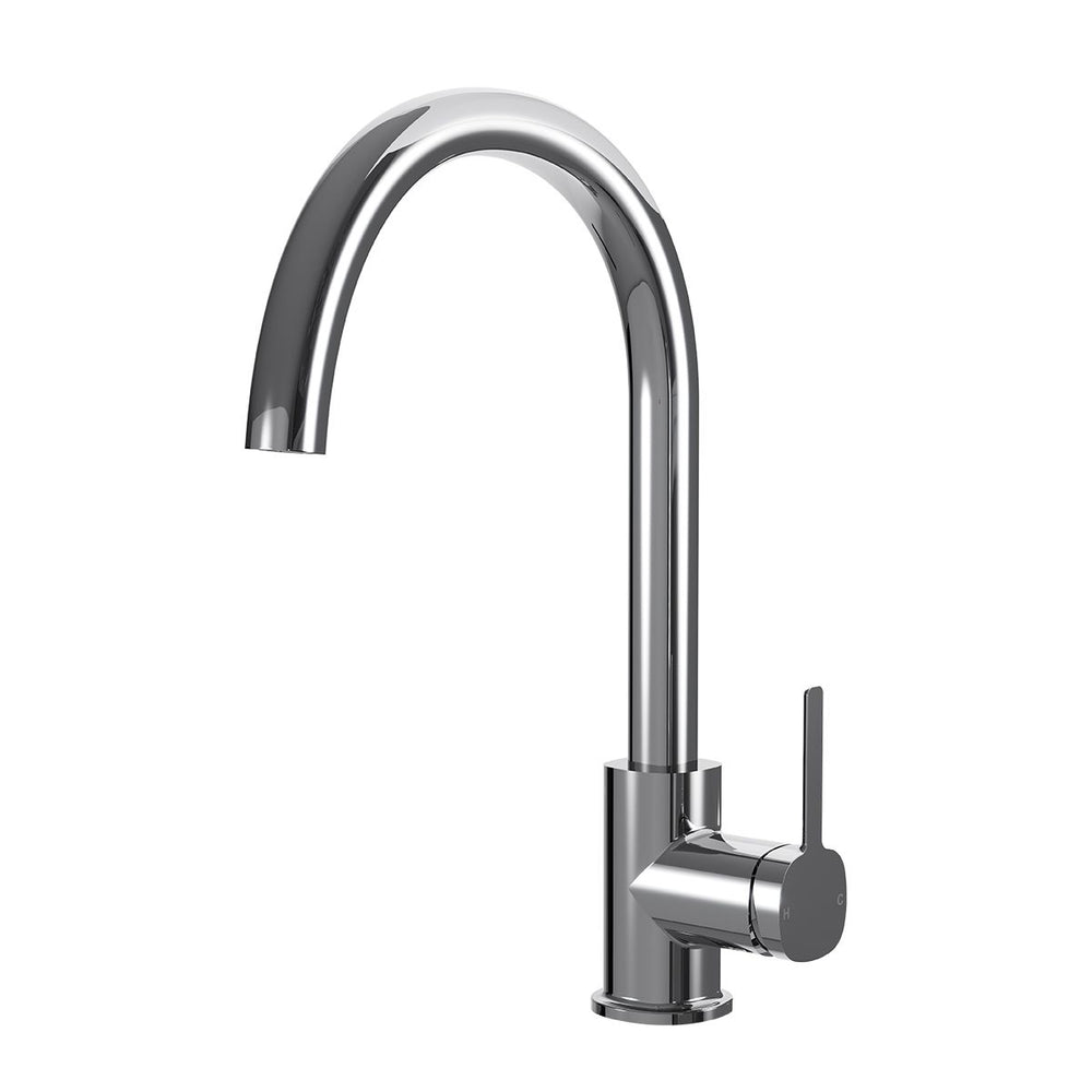 SYMMETRY Gooseneck Sink Mixer Polished Stainless Steel, front view
