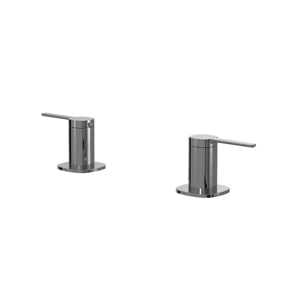 SYMMETRY Quarter Turn Lever Basin Tap Set Polished Stainless Steel, front view