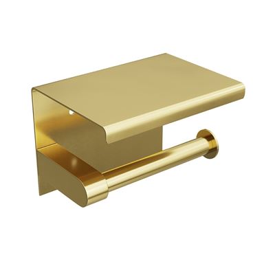 SPIN Toilet Roll Holder with Shelf Brushed Brass