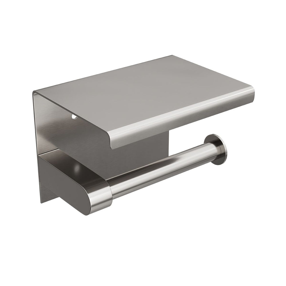 SPIN Toilet Roll Holder with Shelf Brushed Nickel