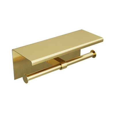 SPIN Double Toilet Roll Holder with Shelf Brushed Brass
