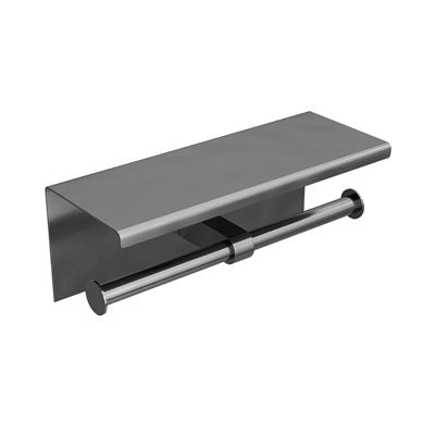 SPIN Double Toilet Roll Holder with Shelf Gunmetal