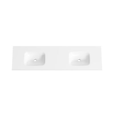 FLOW Solid Surface Vanity Top, w/ Two Integrated Basins and Overflow 1800mm Matte White